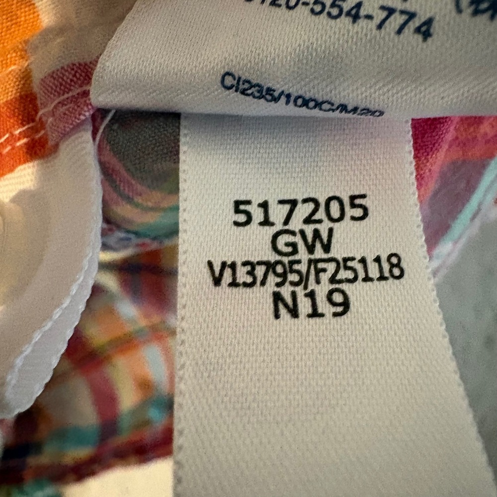 Lands End Womens XL Patchwork Madras Plaid Button Down Shirt Multi Color Preppy - Picture 3 of 8